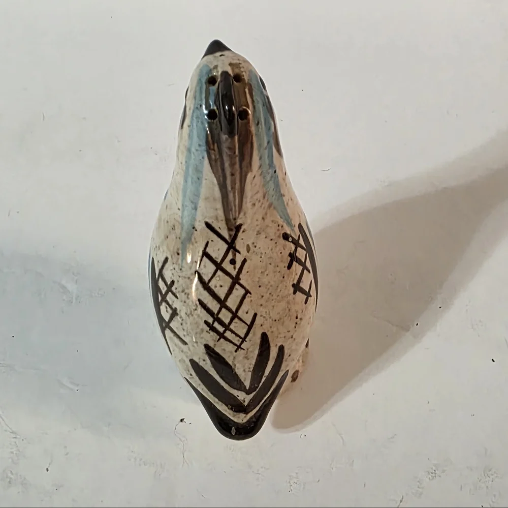 Vtg Redwing Pottery Quail Salt Shaker SINGLE Cream Brown Blue Glazed